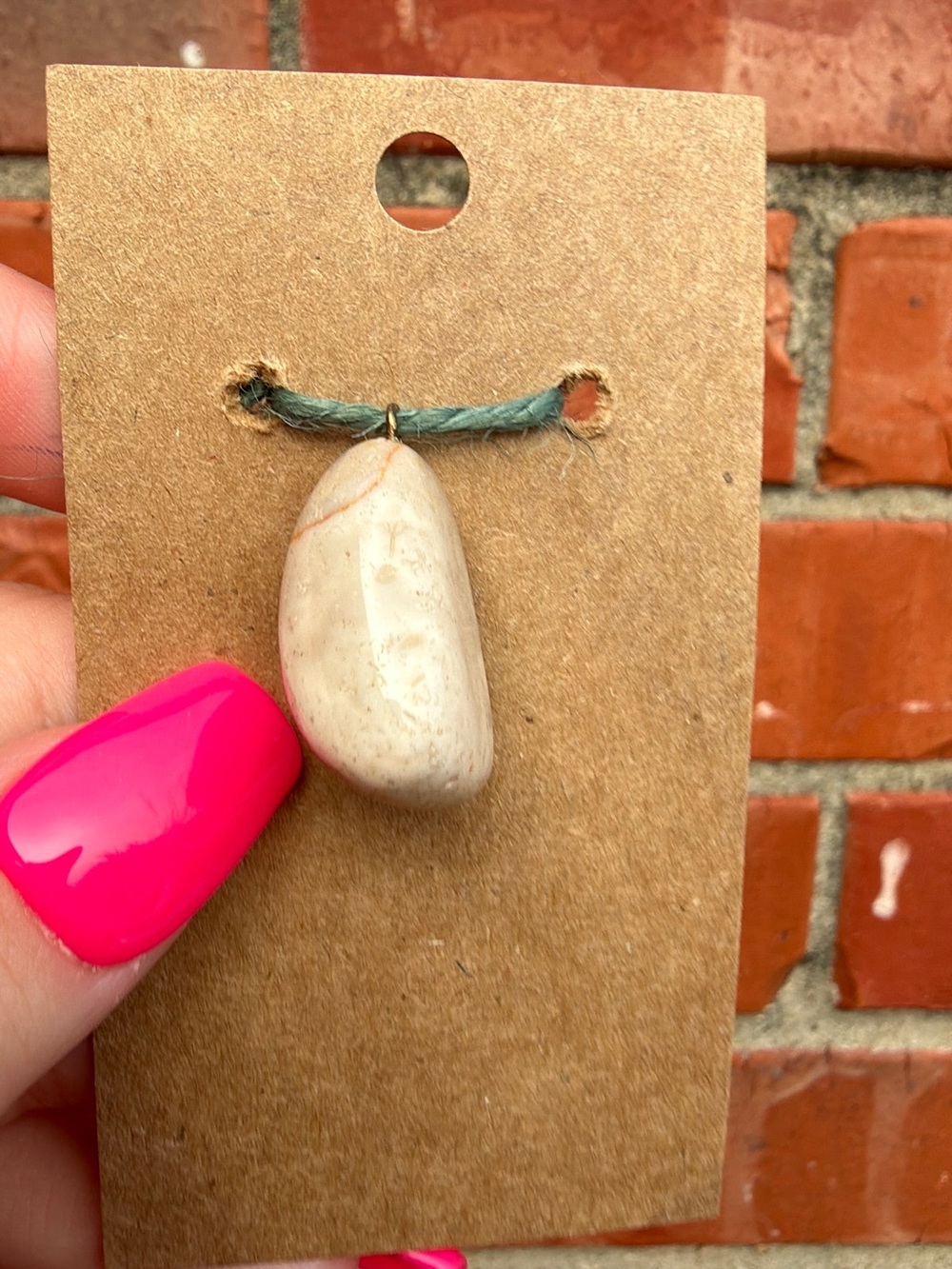 Natural Beige Stone Pendant Necklace - Unbranded